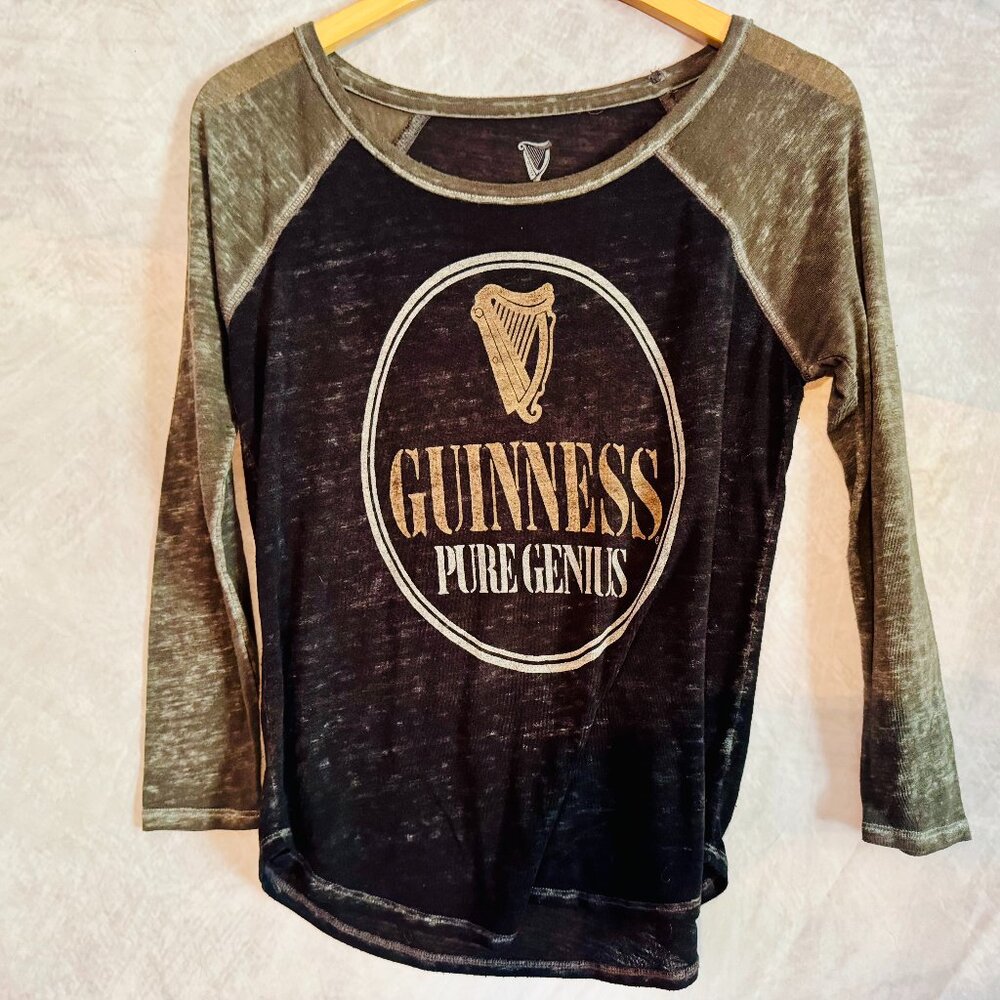 Guinness Lucky Brand 3/4 Sleeve Graphic Tee - Slightly Sheer - Size XS
